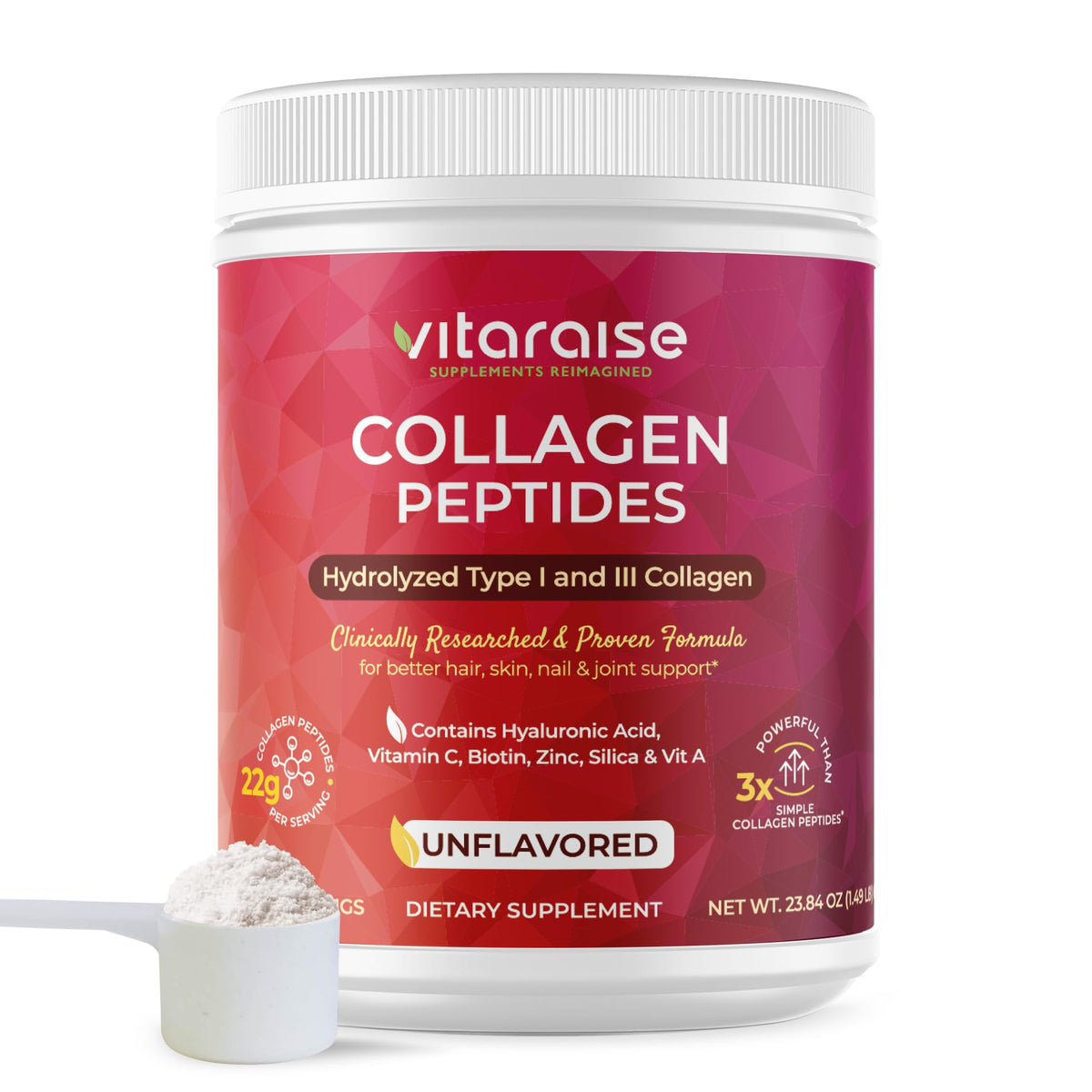 Hydrolyzed Collagen Powder, Grass Fed, 22g/Serving, 1.49lb Q29266