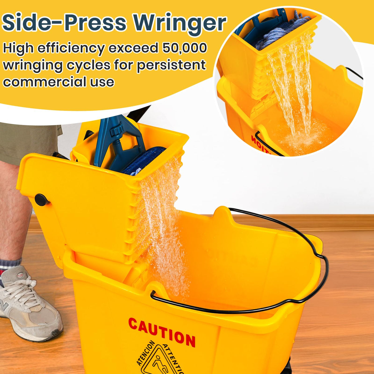 35 Qt Commercial Mop Bucket with Side Press Wringer on Wheels K426