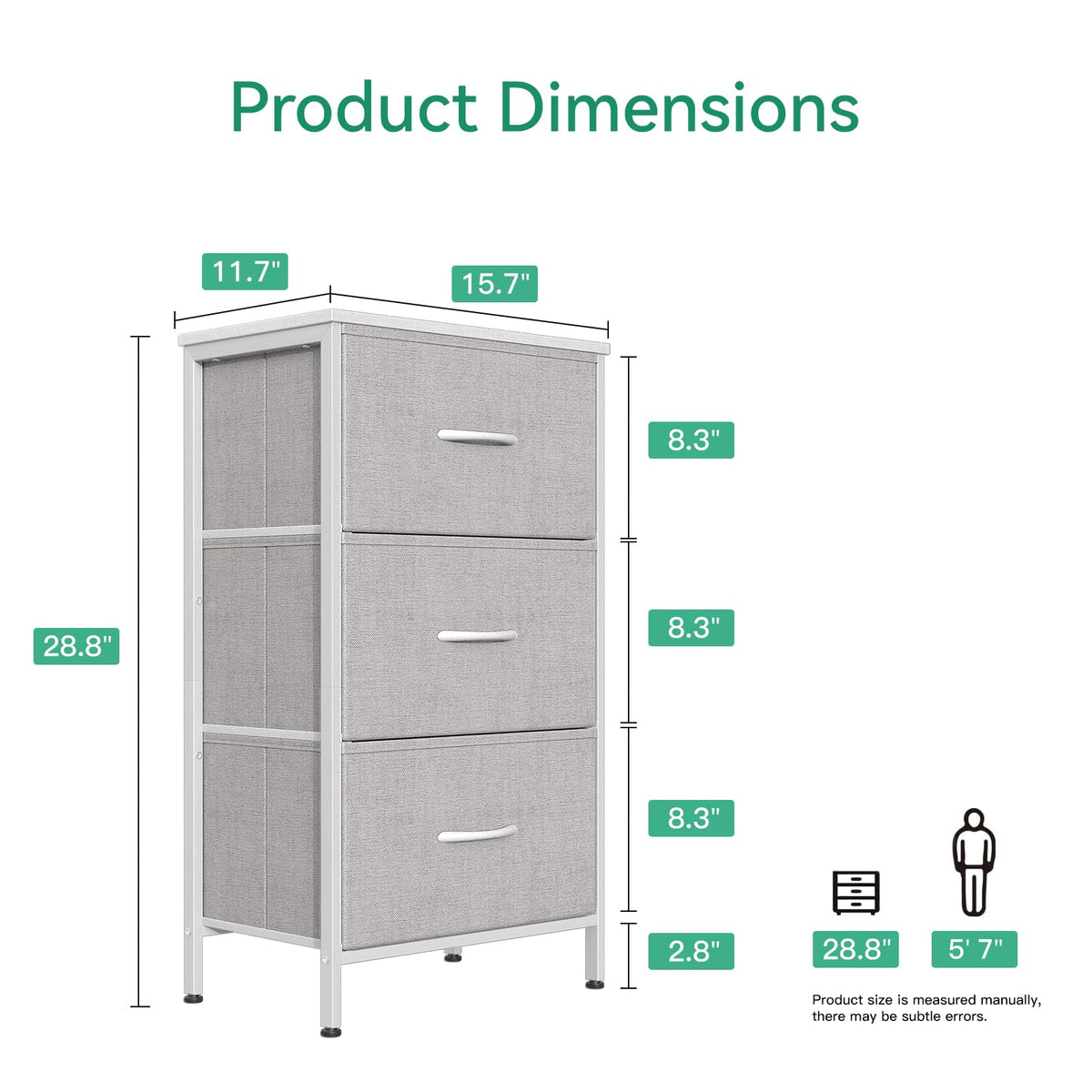 Light Grey 3 Drawer Dresser A140529