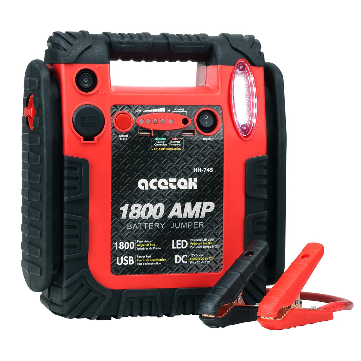 1800A Peak Car Jump Starter, 20000mAh Battery Booster, 12V Portable Power Bank with LED Light B4863