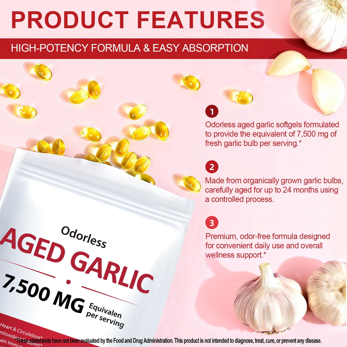 Odorless Garlic Softgels 7500mg 300 Softgels Y4466
