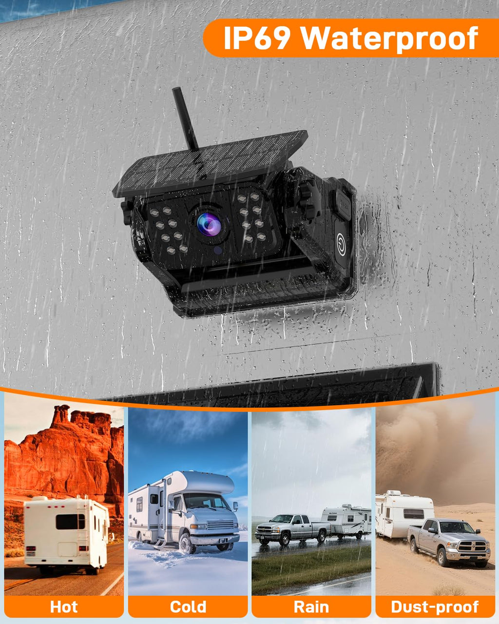 Wireless Solar Magnetic Backup Camera 7-Inch DVR Monitor 1080P HD Night Vision T3379