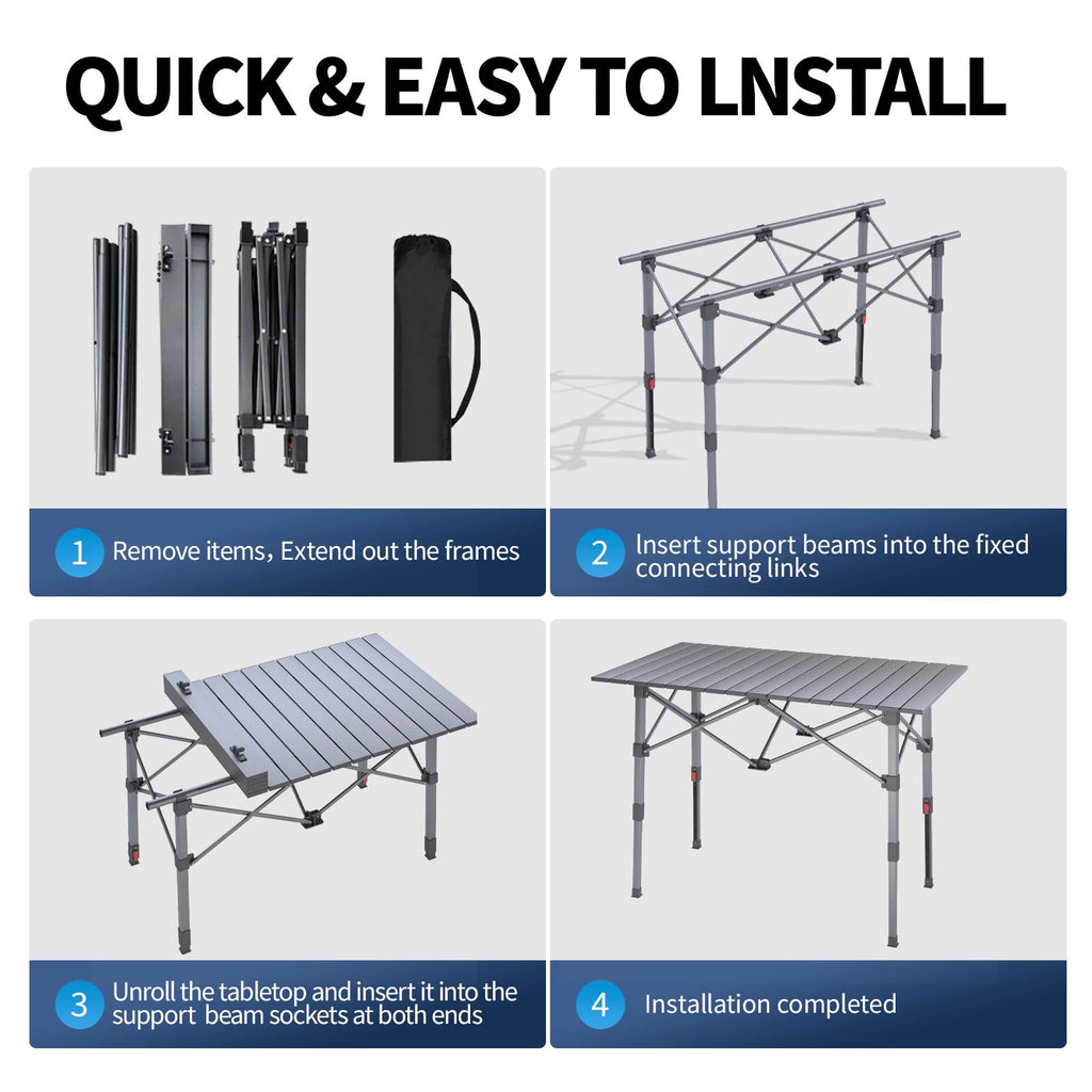 Portable Aluminum Folding Camping Table with Storage Basket L7555