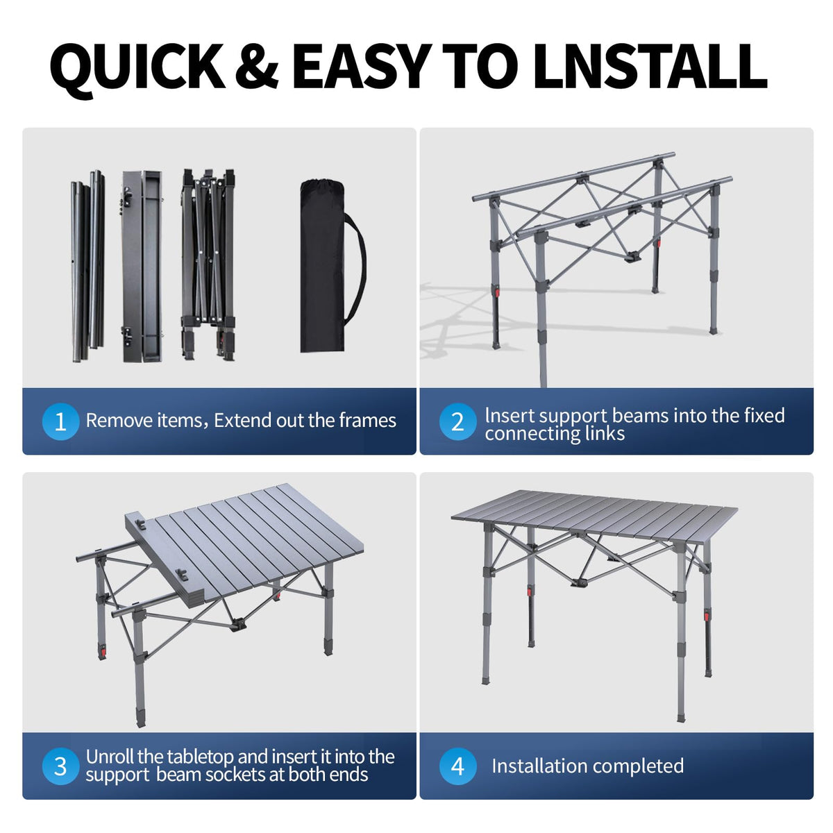 Portable Aluminum Folding Camping Table with Storage Basket L7555