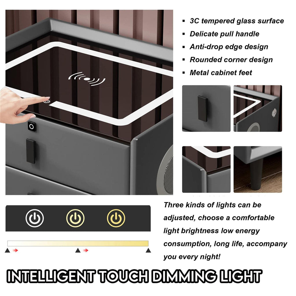 White 3 Drawer Smart Nightstand with Wireless Charging C96310