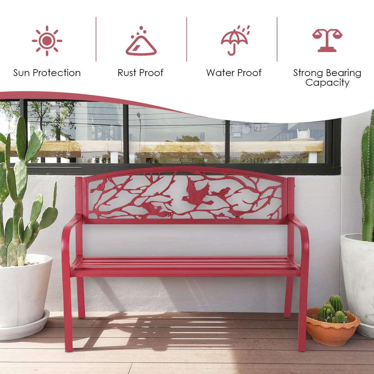 50" Outdoor Bench with Cast Iron Backrest V64969