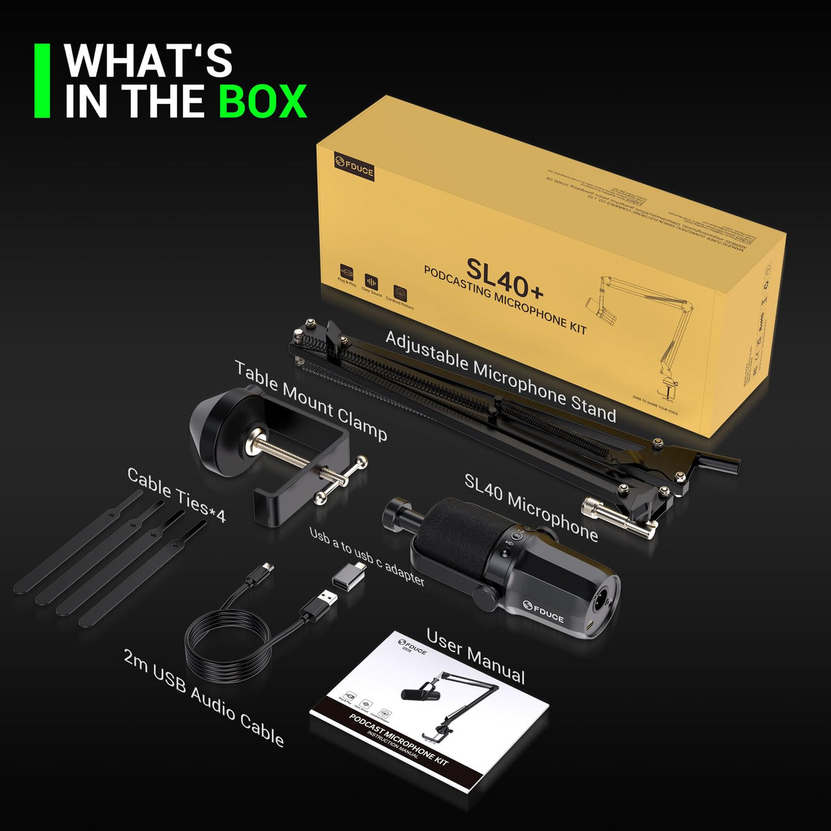 USB/XLR Dynamic Microphone Kit with Boom Arm T72401