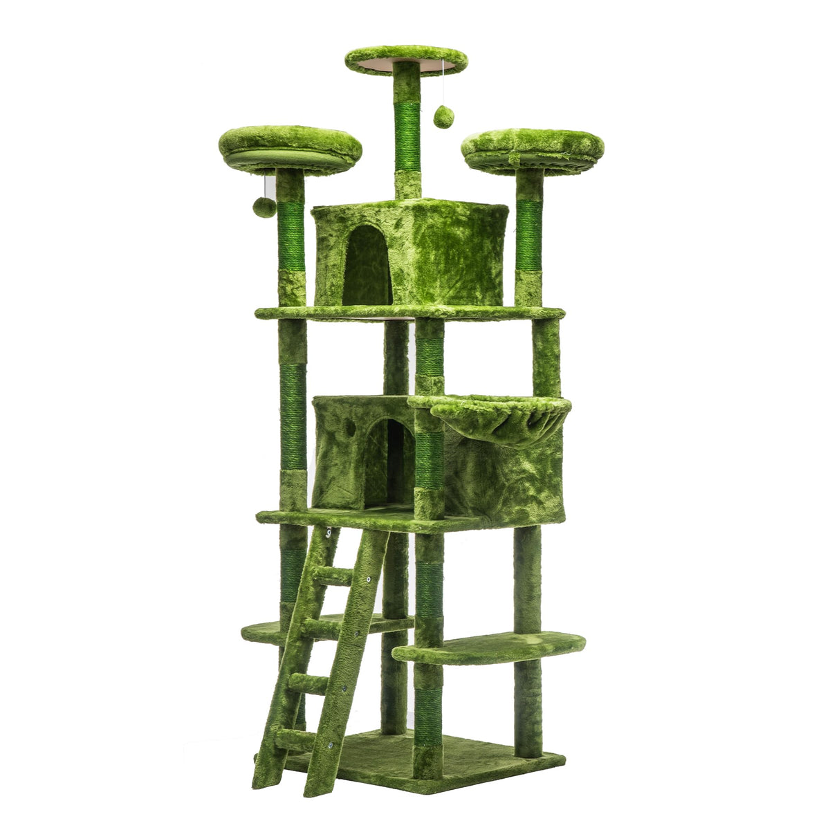 70.87" Green Multi-Level Cat Tree with Condos and Hammock H6098
