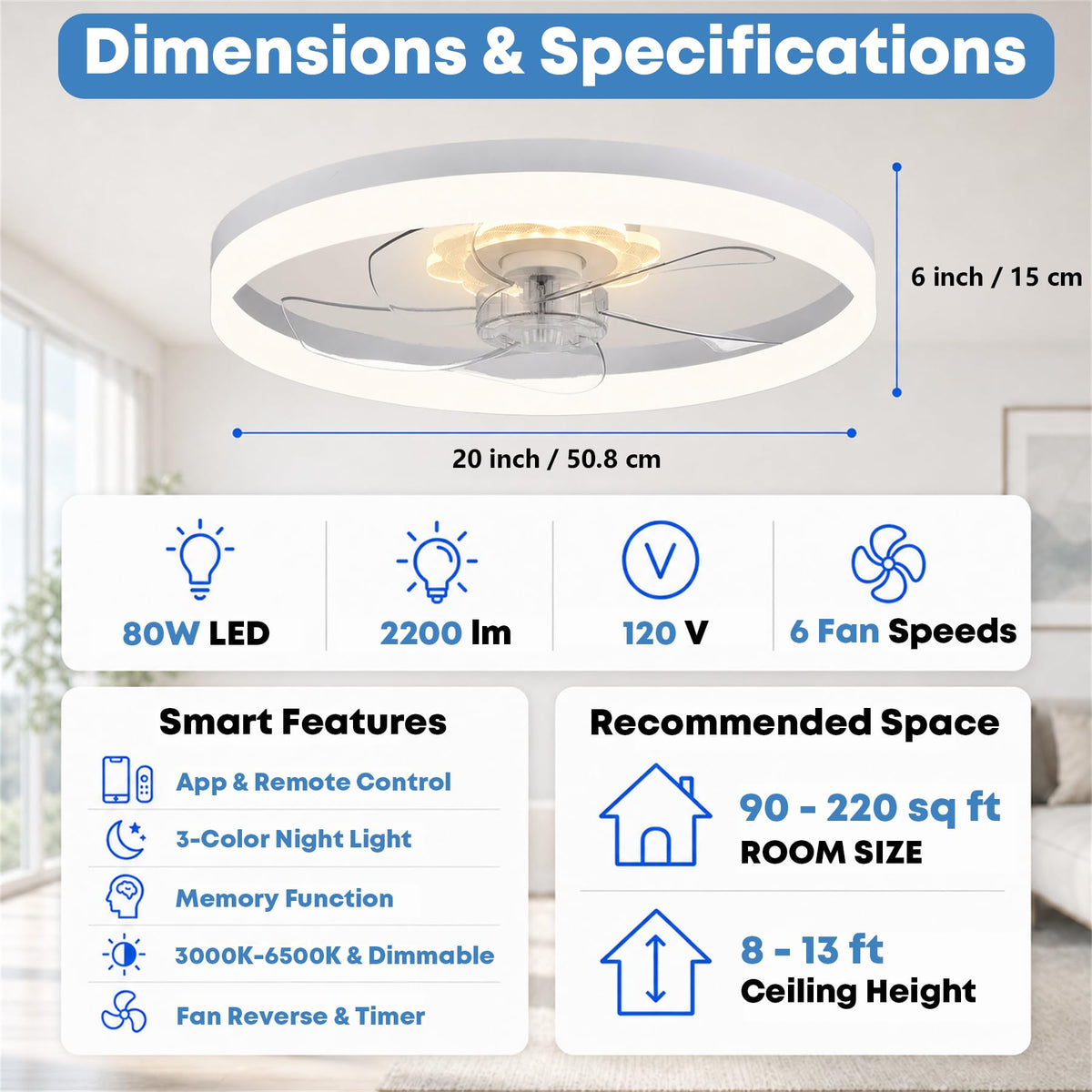 20'' Ceiling Fan with Light and Remote C377196