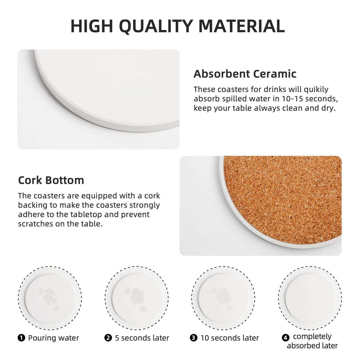 6-Piece Set of Absorbent Ceramic Coasters with Cork Backing G81280