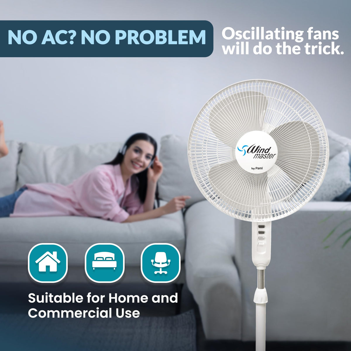 16 in Oscillating Pedestal Fan, 3 Speed, White R834