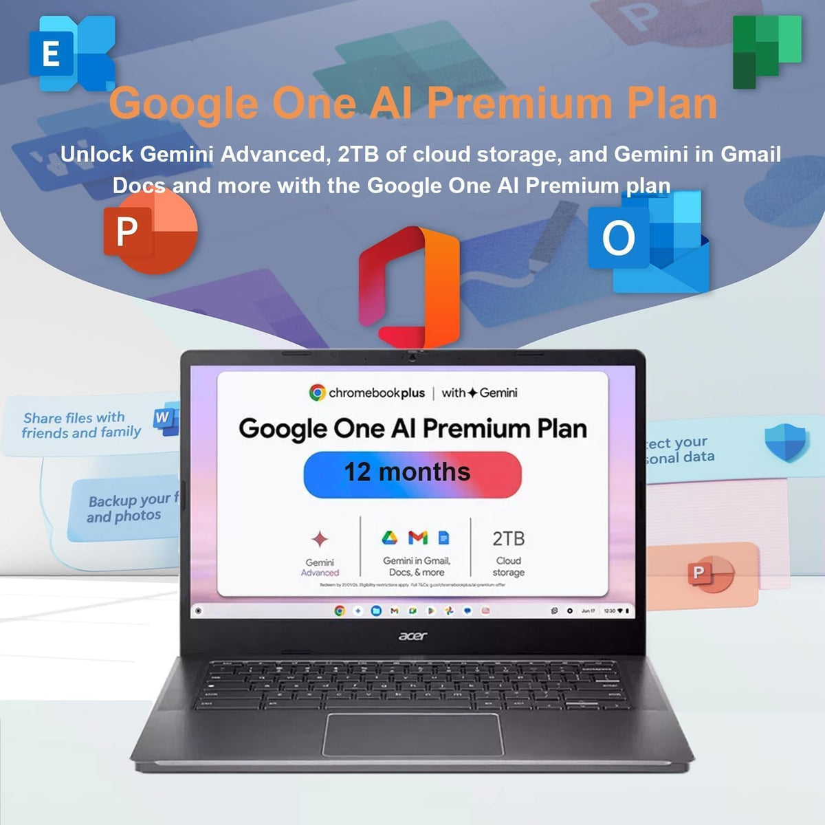 Chromebook Plus 514 Laptop with Google AI, Intel 8-Core i3-N305, 8 GB LPDDR5, 512 GB SSD, 14" FHD IPS Touch Screen, Wi-Fi 6E, Chrome OS M606840