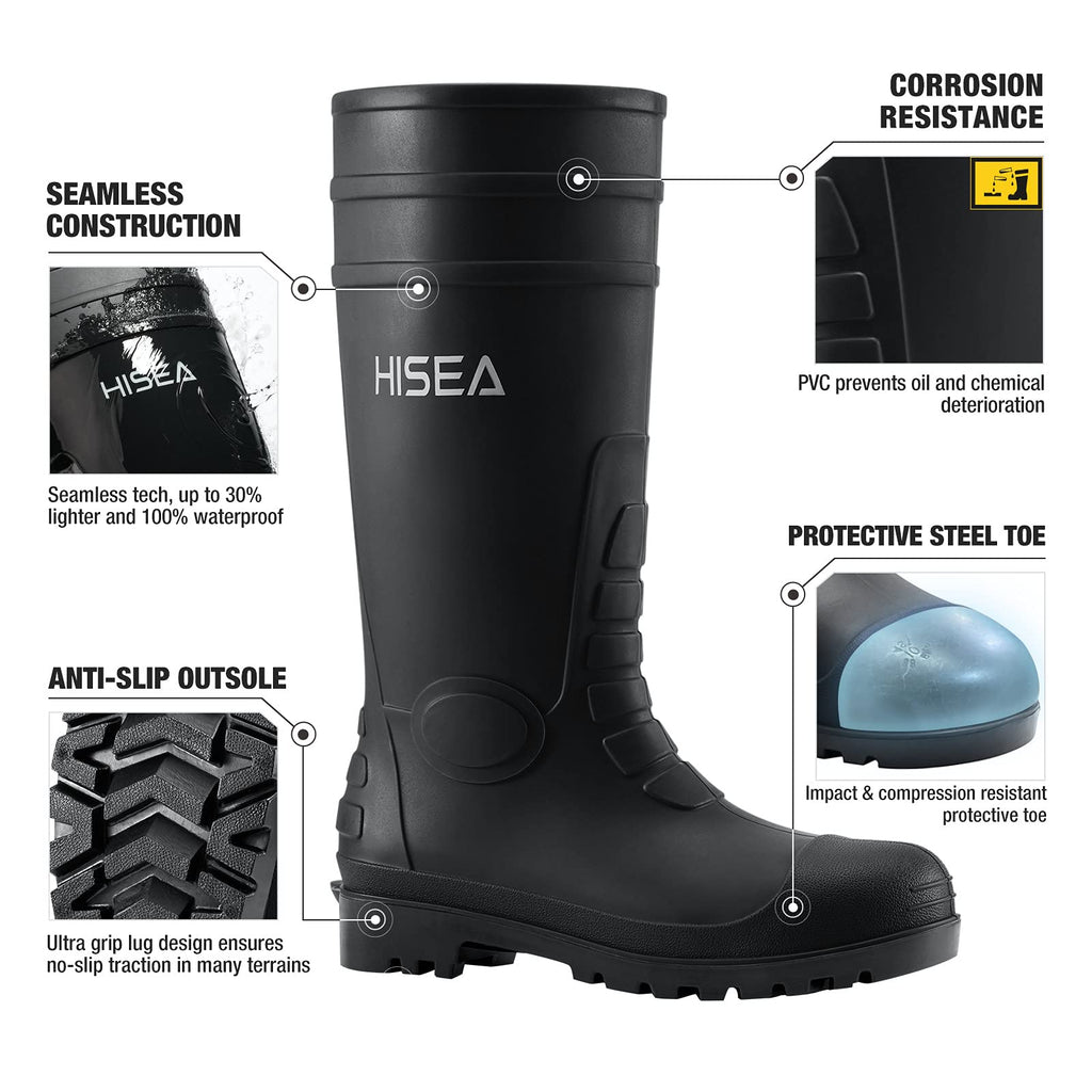 Men's Steel-Toe Waterproof Rubber Rain Boots Q22343