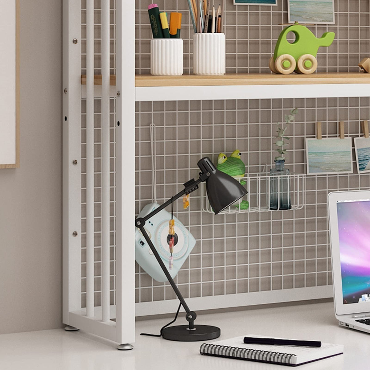 White 2 Tier Adjustable Metal Desktop Bookshelf C293688