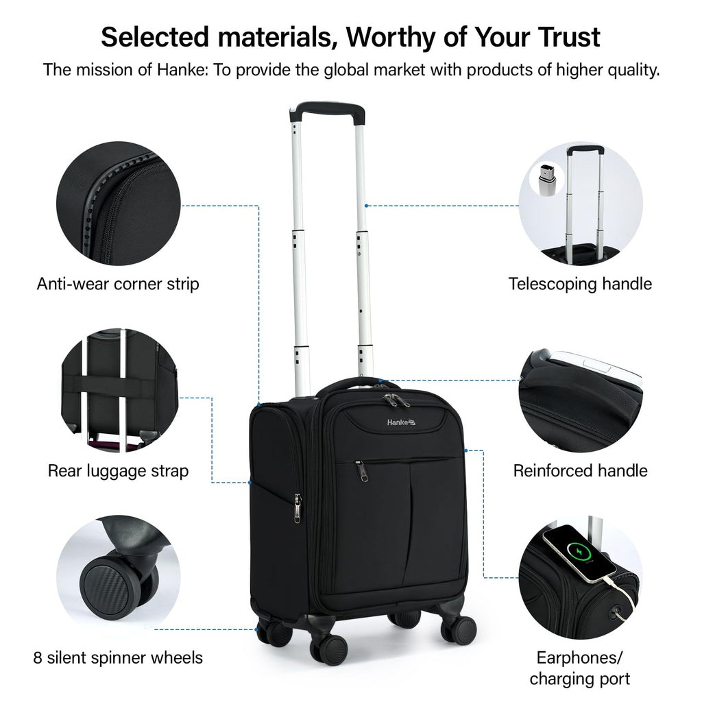 Black 16 Inch Underseat Carry On Luggage with Spinner Wheels F95070