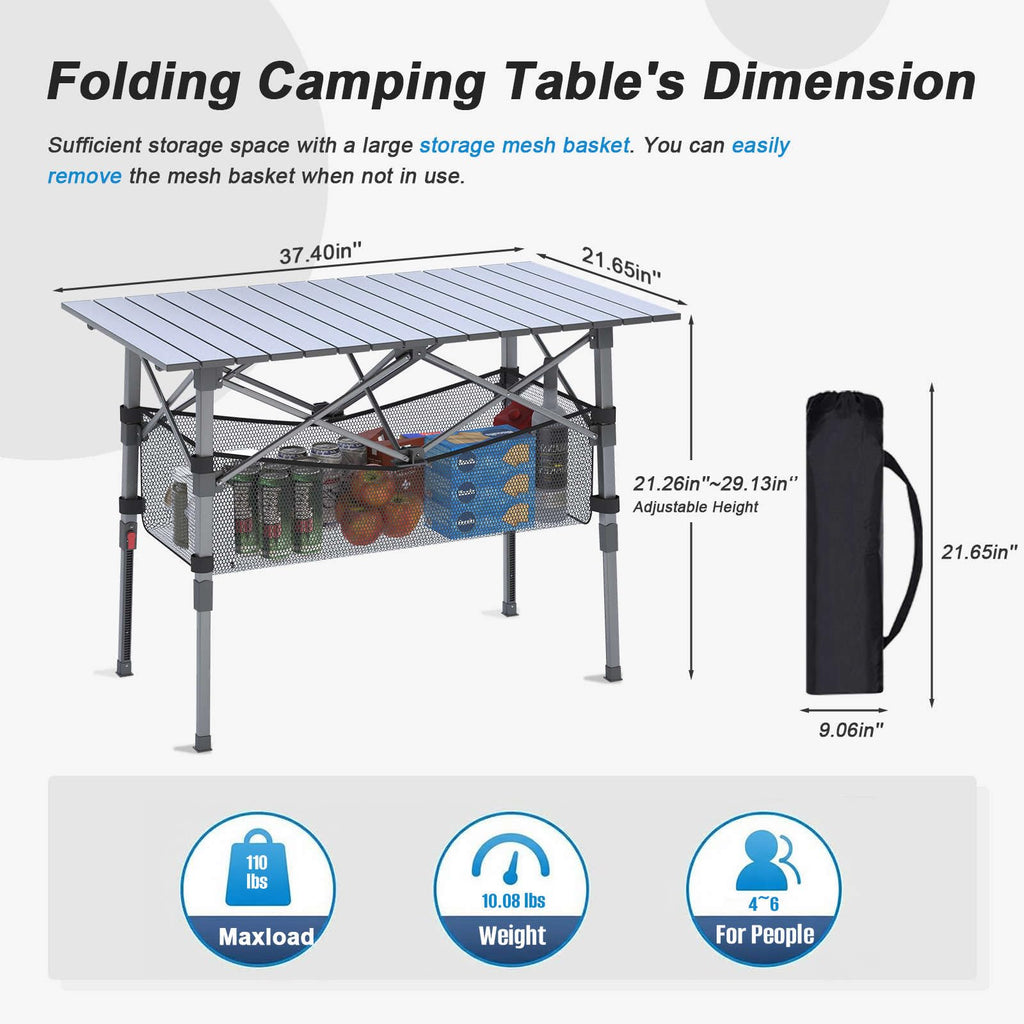 Portable Aluminum Folding Camping Table with Storage Basket L7555