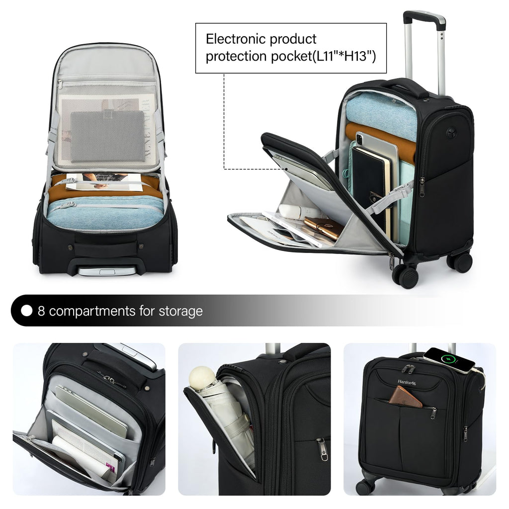 Black 16 Inch Underseat Carry On Luggage with Spinner Wheels F95070