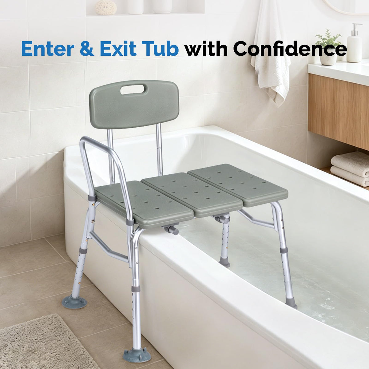 Height Adjustable Tub Transfer Bench Shower Chair with Backrest K922