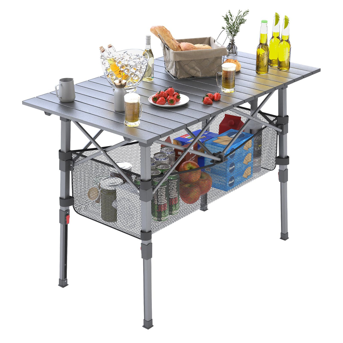 Portable Aluminum Folding Camping Table with Storage Basket L7555