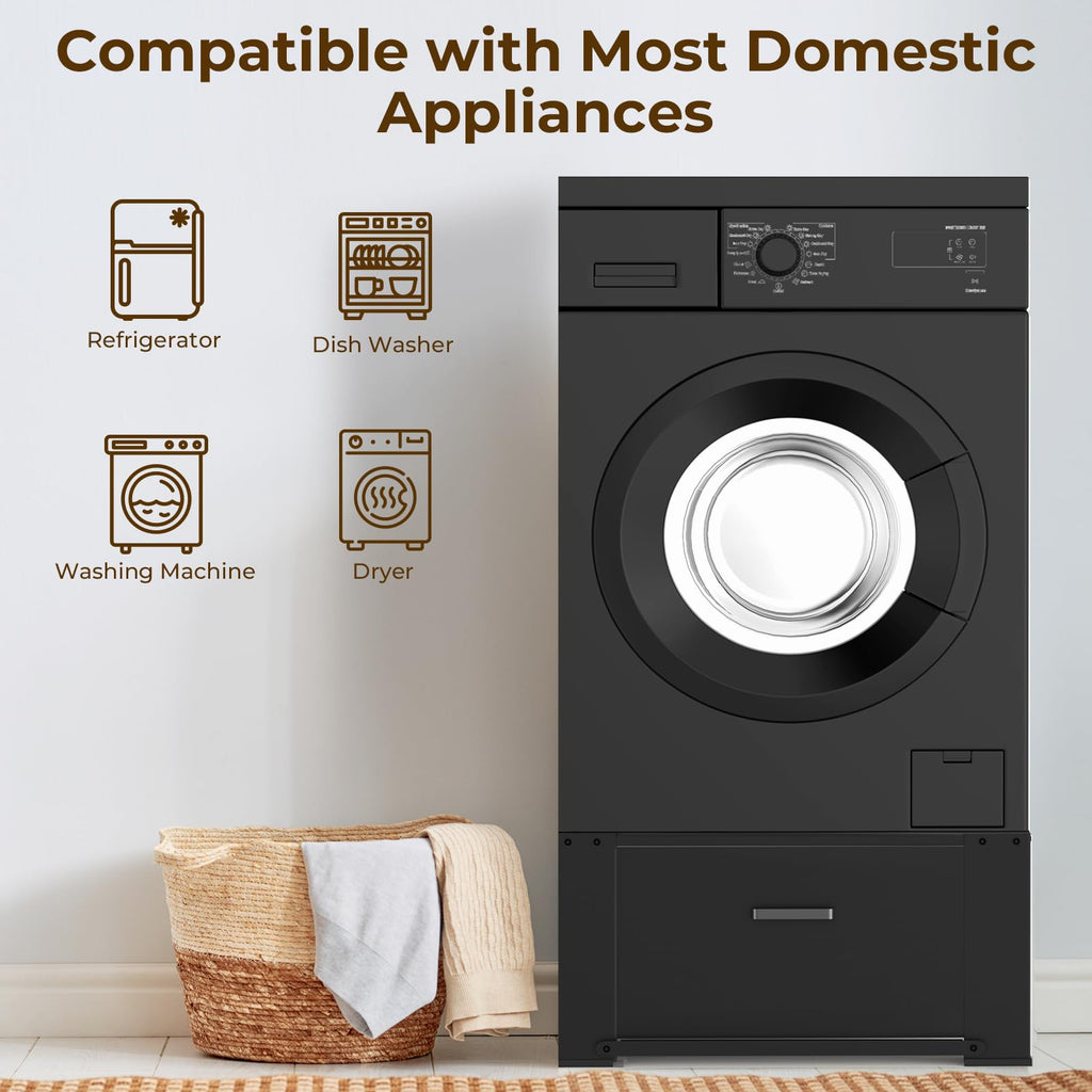 Black Washer and Dryer Pedestal with Drawer Q57568