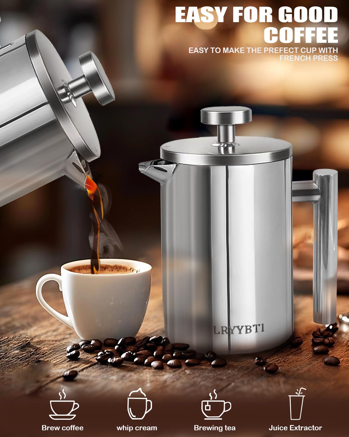 French Press Coffee Maker Stainless Steel 17 OZ F964206