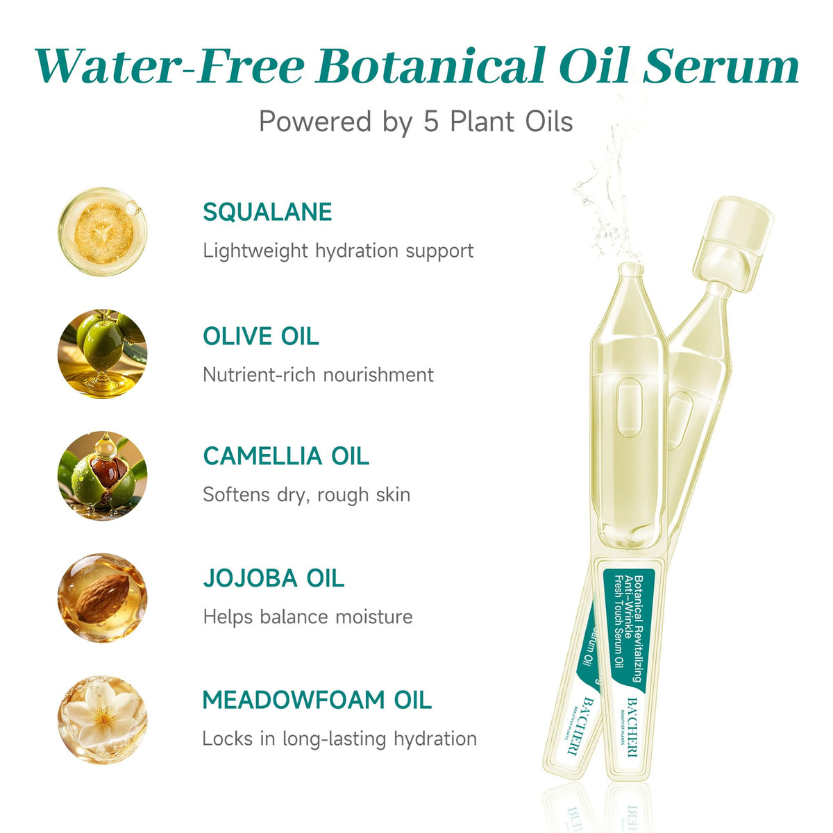 Anti-Aging Face Oil Serum Ampoules with Squalane, Camellia, Jojoba & Meadowfoam Seed Oil, 1ml x 30 Y73283