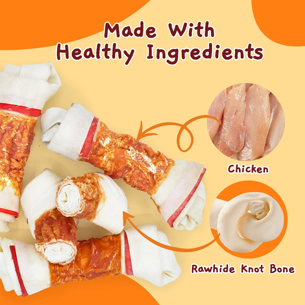 6.5" Chicken Wrapped Rawhide Knotted Bones, 2 lb (3 Packs) T6296