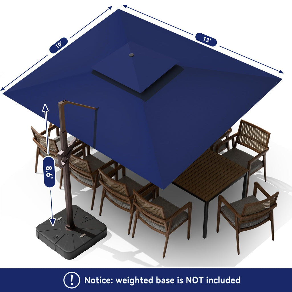 10x13FT Cantilever Patio Umbrella with LED Lights and Base S969