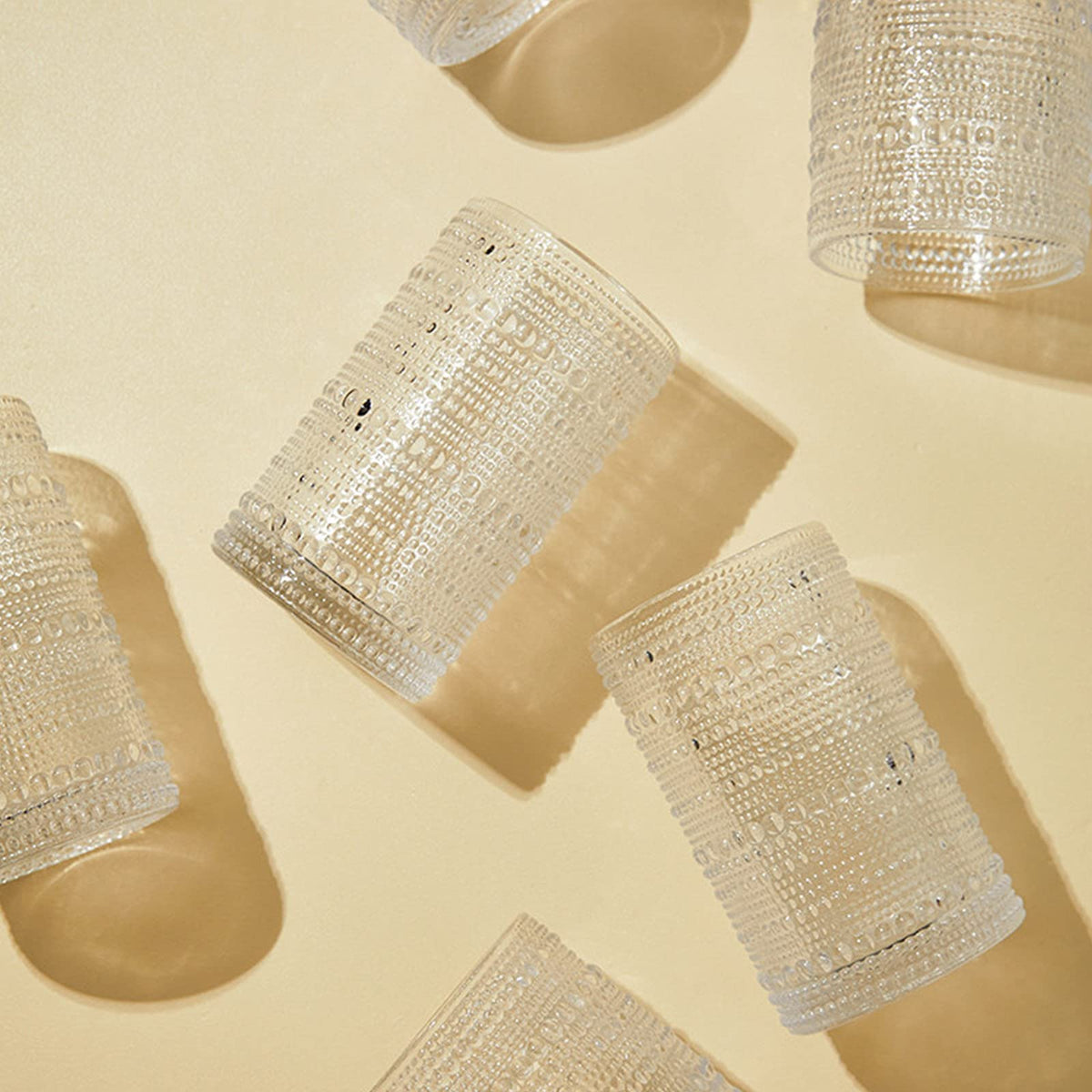 Set of 6 Vintage Hobnail Drinking Glasses, 13 oz Clear Embossed Glassware A762413