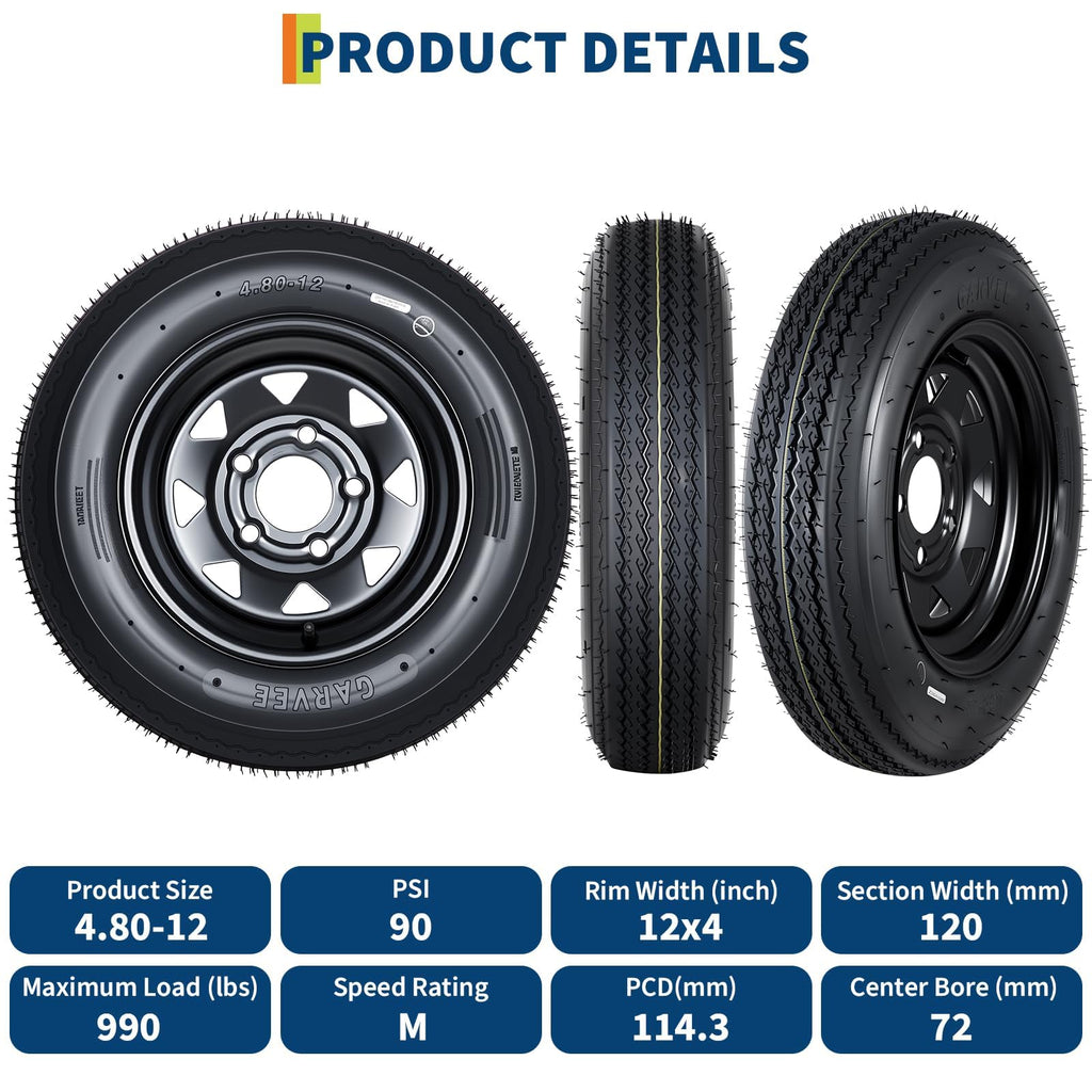 2-Pack 4.80-12 Trailer Tires with 12" Rims S476