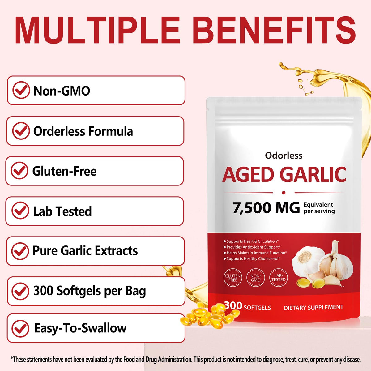 Odorless Garlic Softgels 7500mg 300 Softgels Y4466