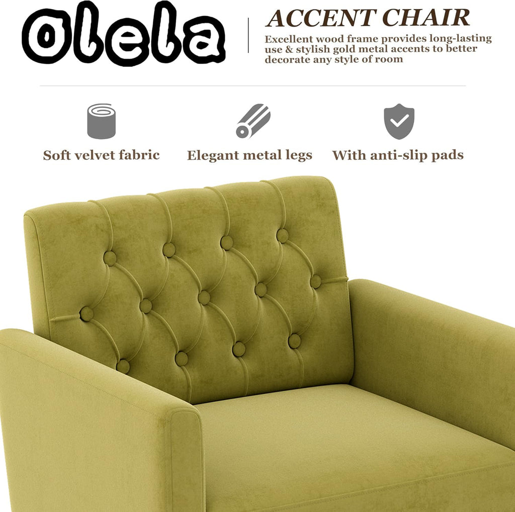 Green Velvet Accent Chair with Arm V8631