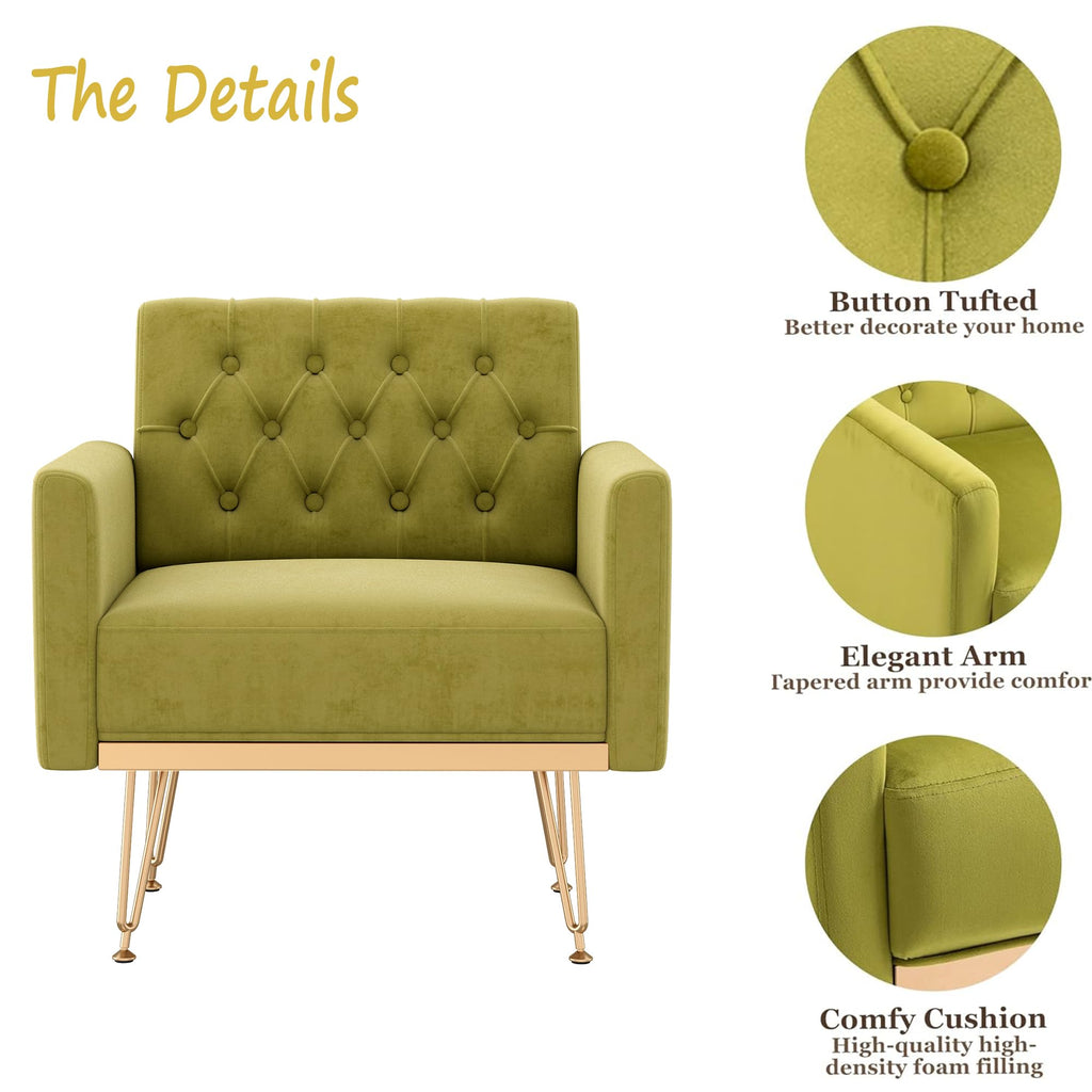 Green Velvet Accent Chair with Arm V8631