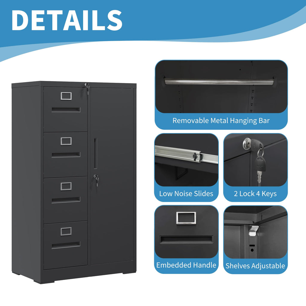 4 Drawer Metal File Cabinet with Lock D907