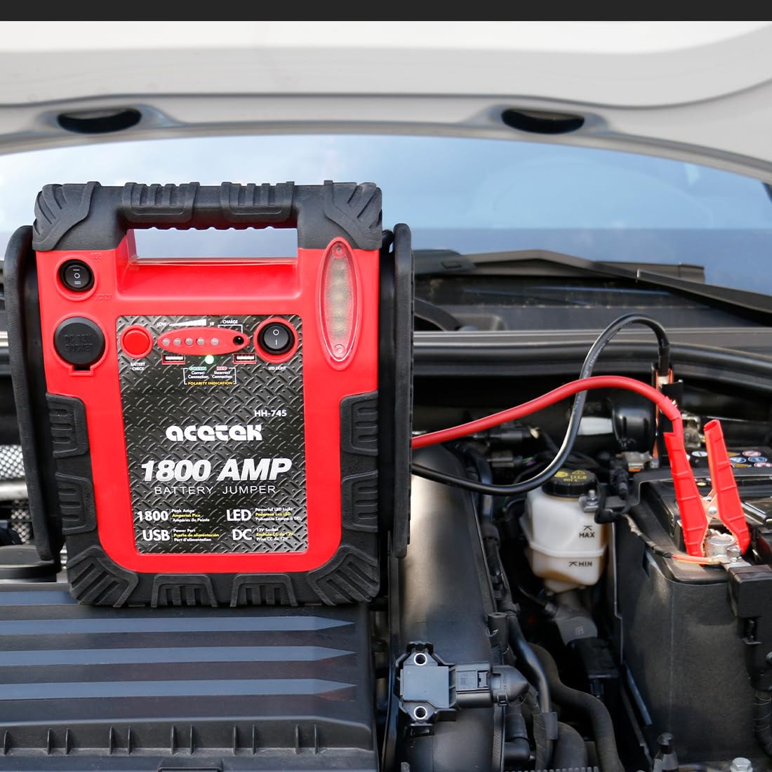 1800A Peak Car Jump Starter, 20000mAh Battery Booster, 12V Portable Power Bank with LED Light B4863