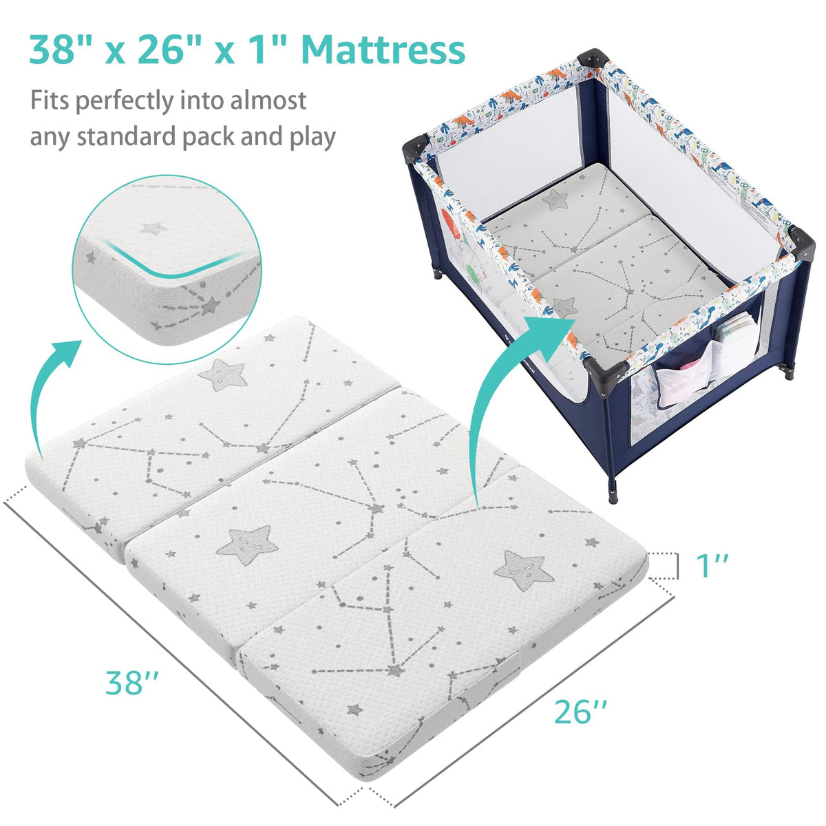 Organic Cotton Trifold Pack and Play Mattress Pad J6012