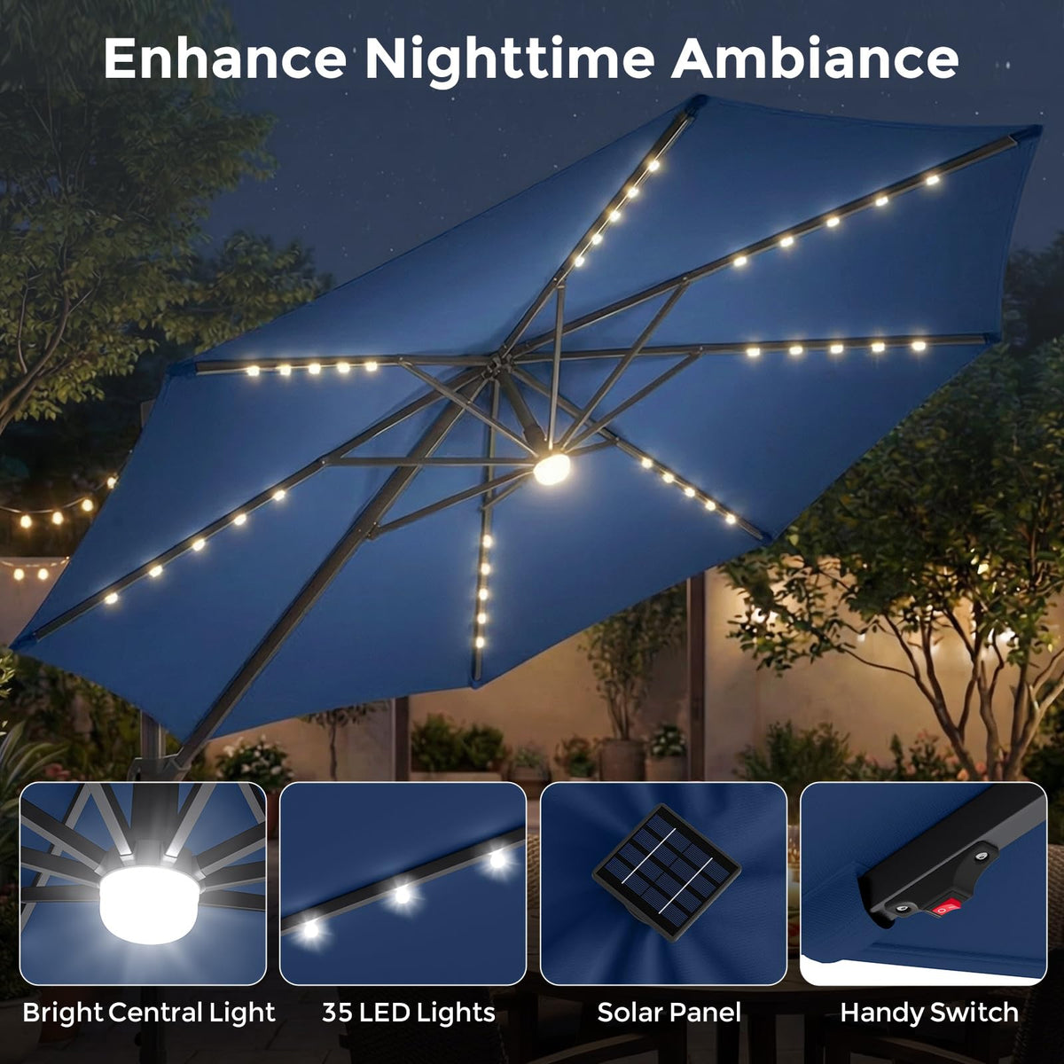10ft Solar LED Offset Cantilever Patio Umbrella R342952