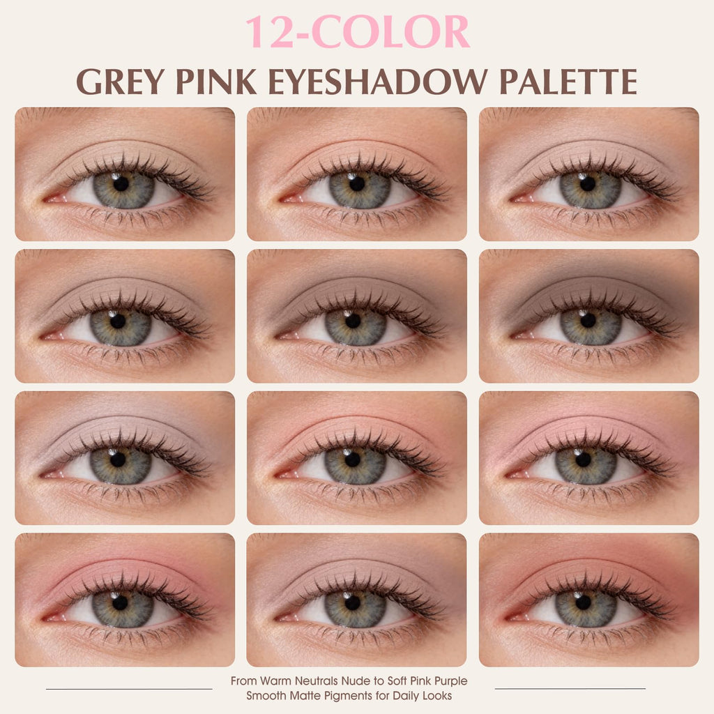 Mauve Pink Grey Brown Matte Eyeshadow Palette with Brush U2623