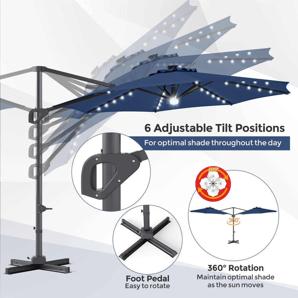 10ft Solar LED Offset Cantilever Patio Umbrella R342952