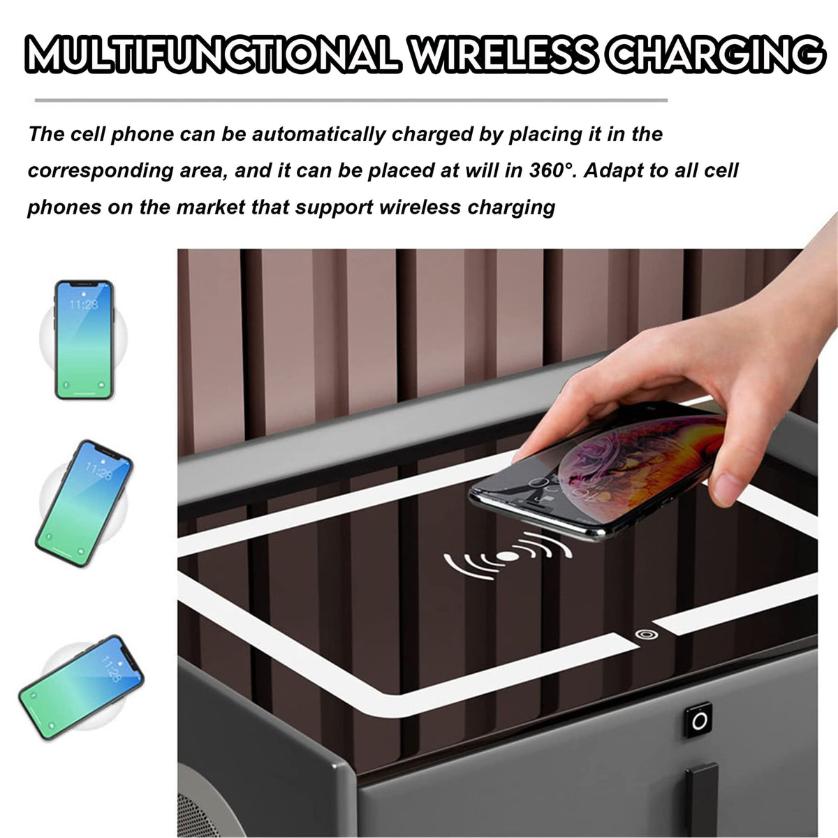 White 3 Drawer Smart Nightstand with Wireless Charging C96310