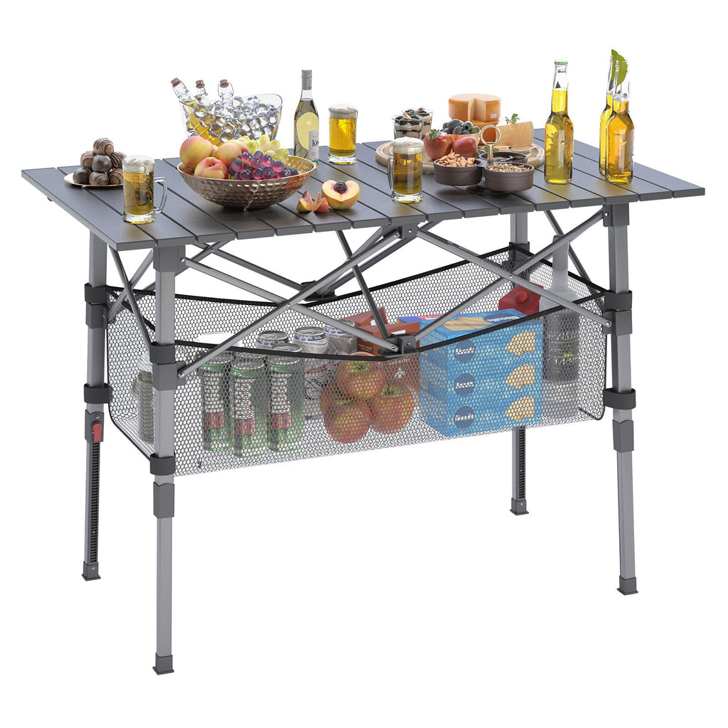 Portable Aluminum Folding Camping Table with Storage Basket L7555