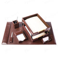 Dark Brown Bonded Leather 8-Piece Desk Accessory Set X48099