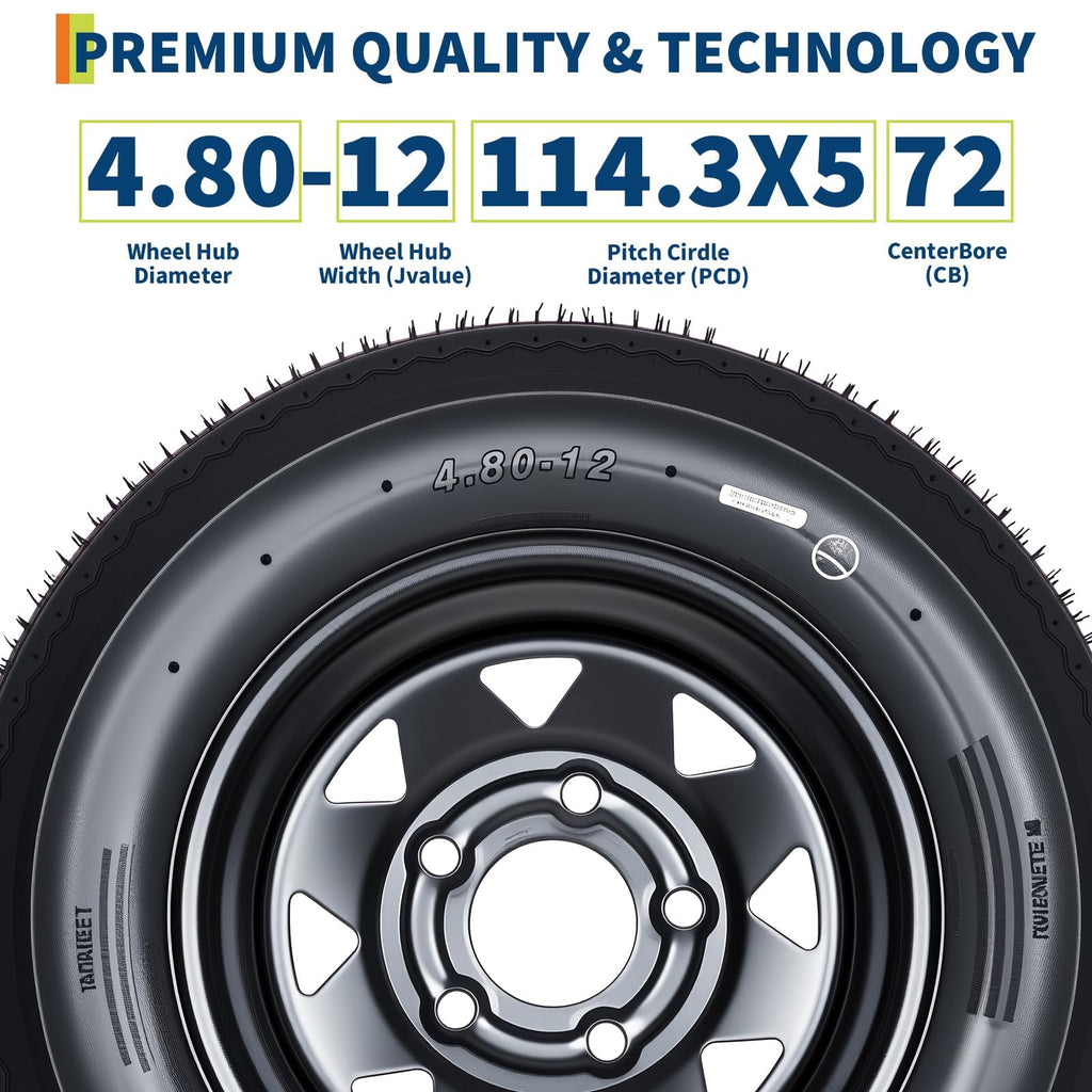 2-Pack 4.80-12 Trailer Tires with 12" Rims S476