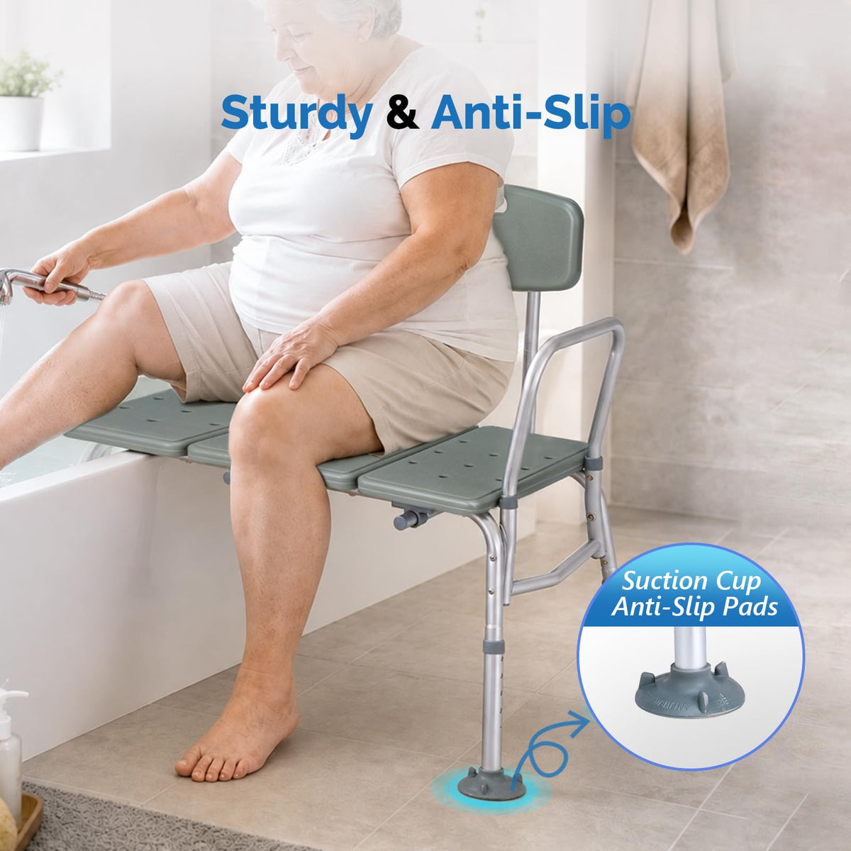 Height Adjustable Tub Transfer Bench Shower Chair with Backrest K922