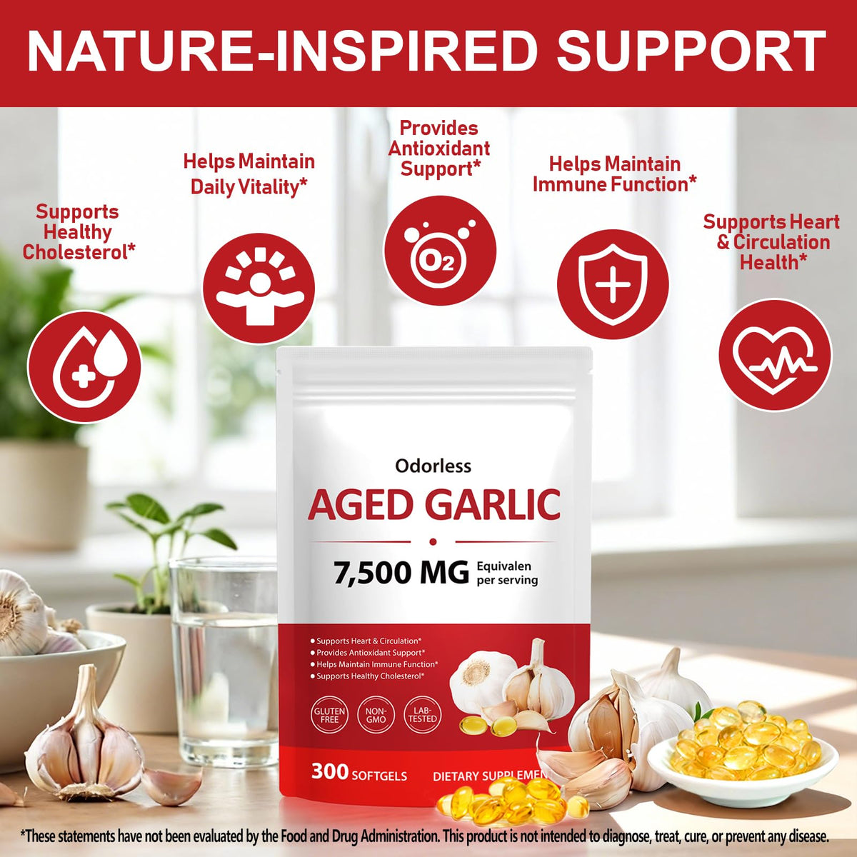 Odorless Garlic Softgels 7500mg 300 Softgels Y4466