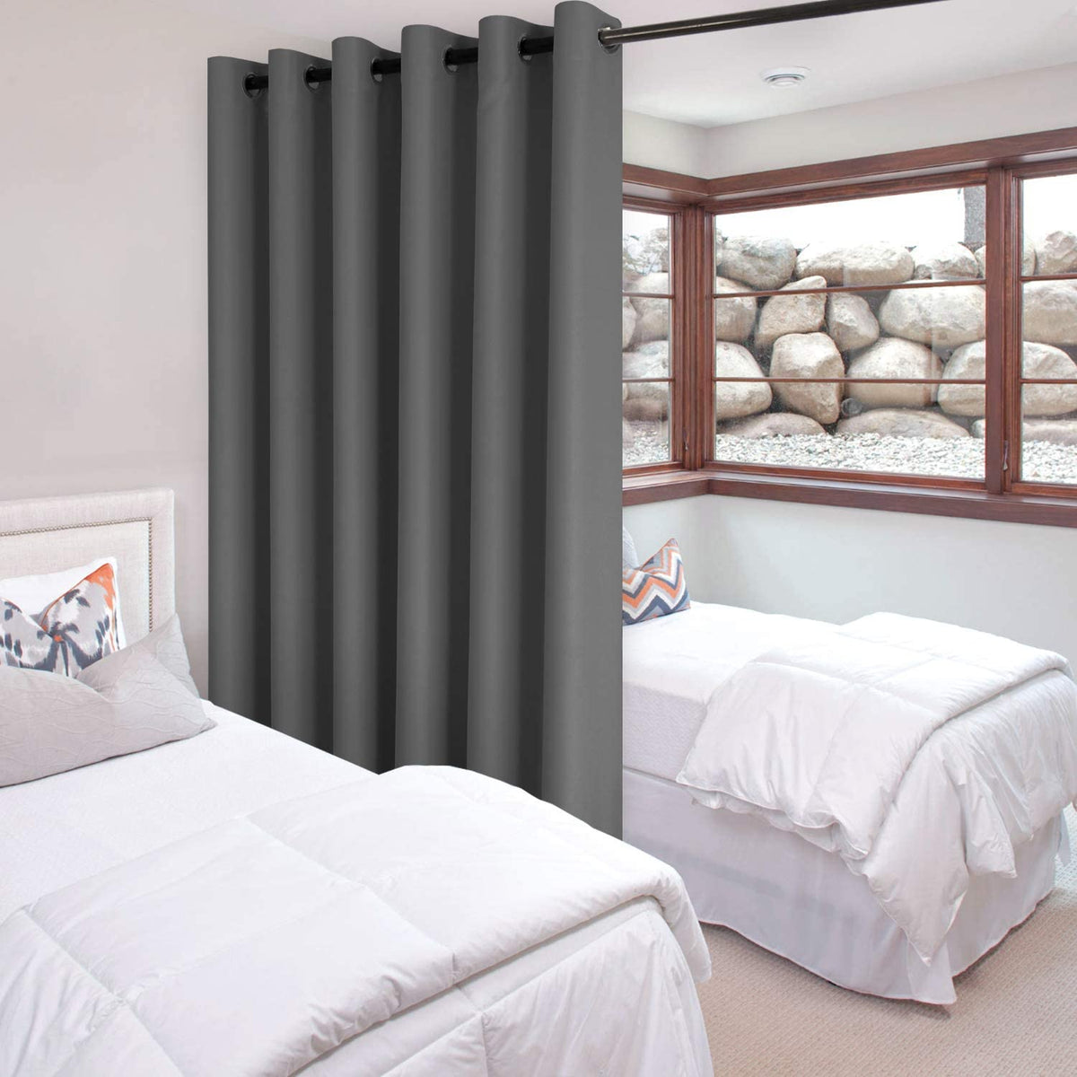 Dark Grey Thermal Blackout Room Divider Curtain Panel A394