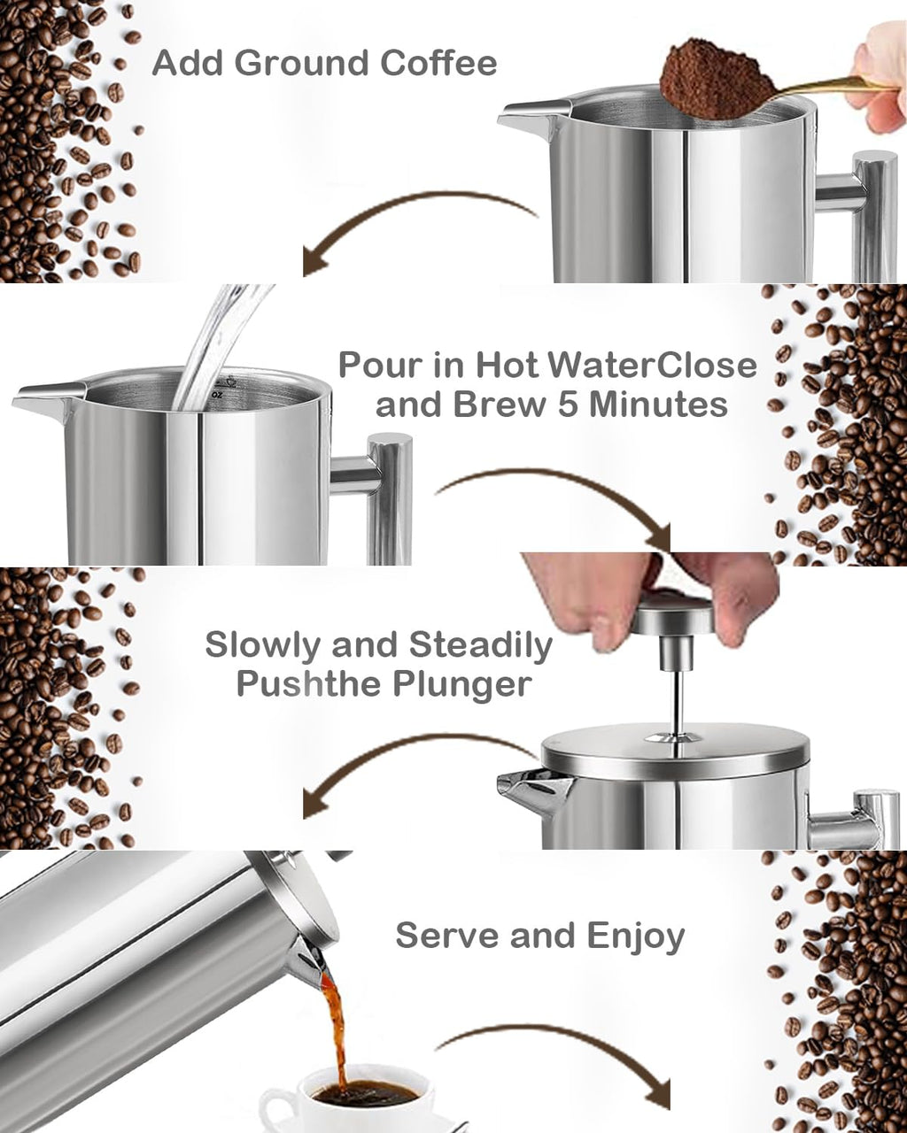 French Press Coffee Maker Stainless Steel 17 OZ F964206