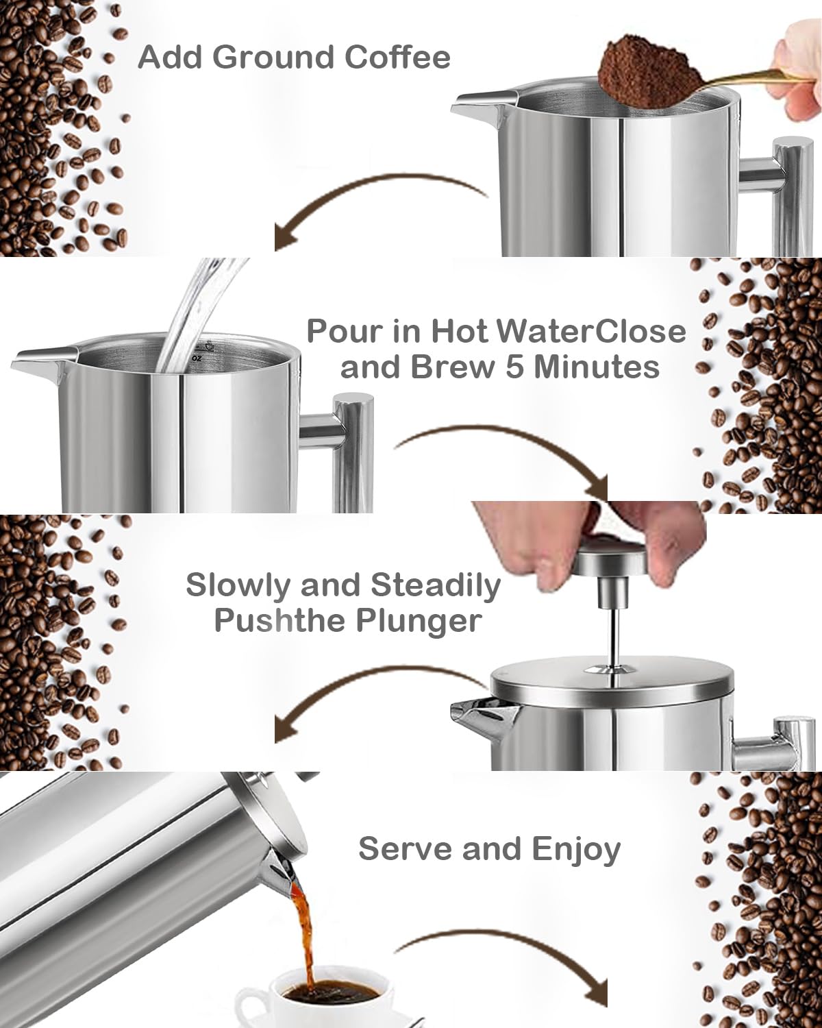 French Press Coffee Maker Stainless Steel 17 OZ F964206