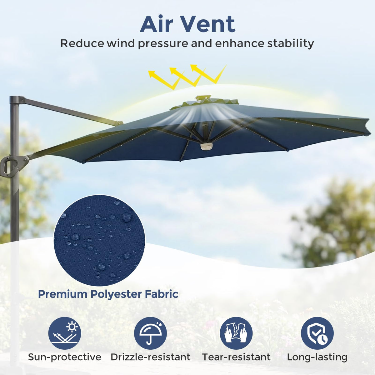 10ft Solar LED Offset Cantilever Patio Umbrella R342952