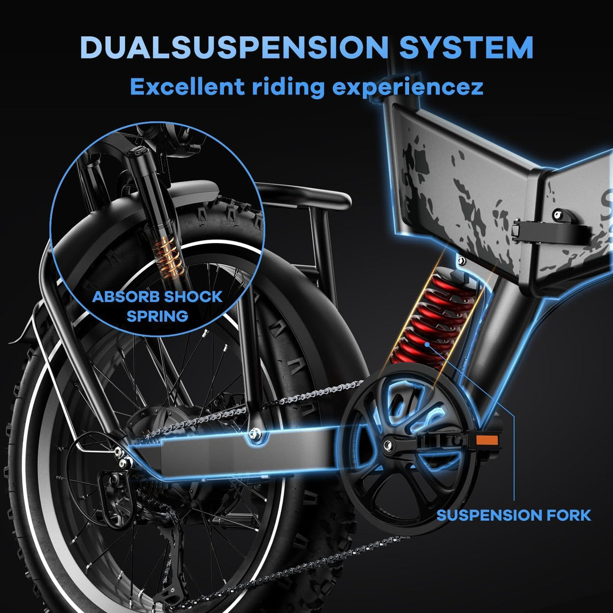 1500W Folding Electric Bike with 52V 20AH Removable Battery, 20" x4.0 Fat Tire I956522